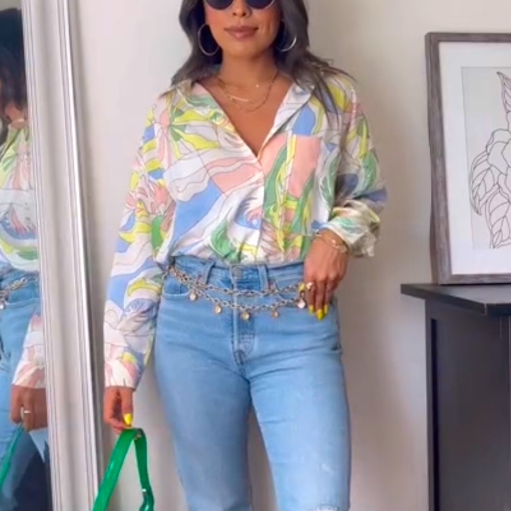 Colorful button down blouse